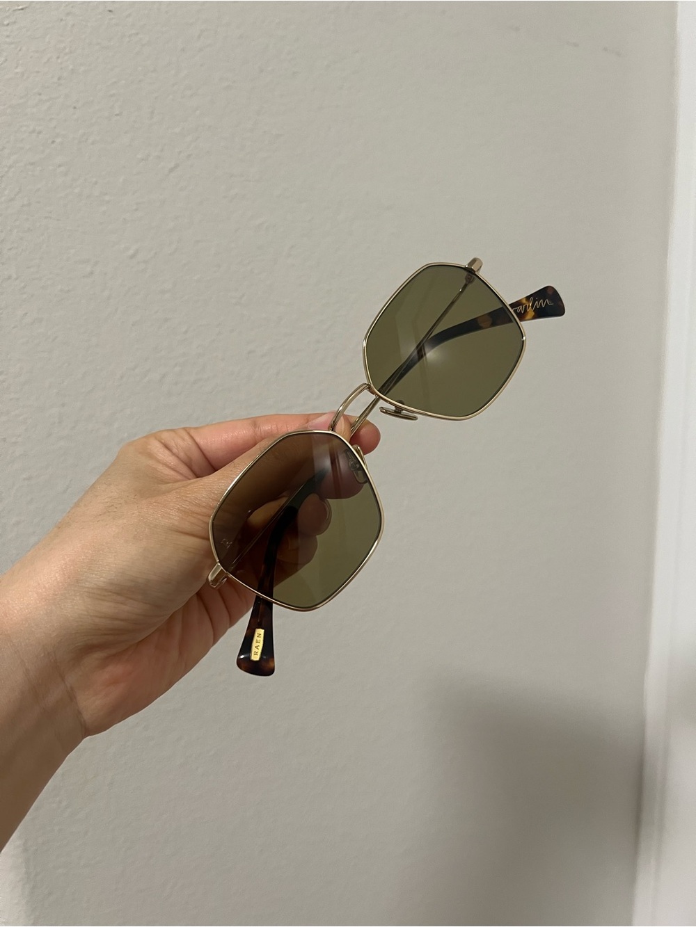 RAEN Varlin Gold Frame Sunglasses with Olive brown Lenses